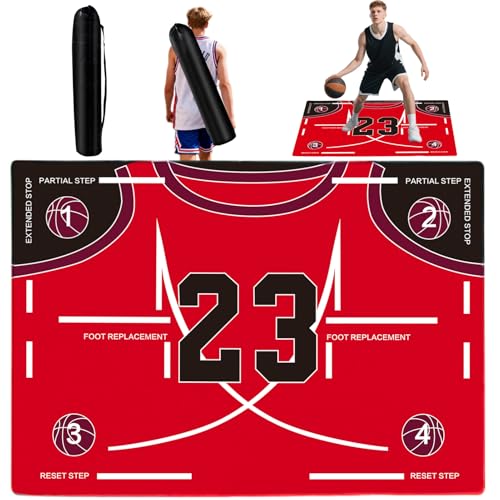 Portable Basketball Footwork Training Mat Basketball Training Equipment Agility Footstep Training Mat Durable Non-Slip Basketball Footwork Training Equipment for All Ages to Improve Speed Strength and Coordination (Red)