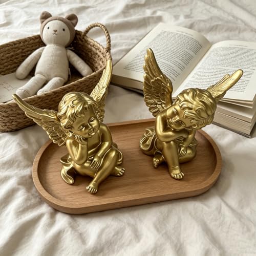 Set de 2 Figuras de Ángel pequeño dorado en resina miniatura 5