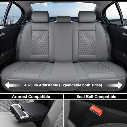 Image of Coverado Car Seat Covers Full Set, Nappa Leather Seat Covers for Car, Waterproof Car Seat Protector with Lumbar Support, Automotive Seat Covers Universal Fit for Most Cars SUV Trucks (Gray)