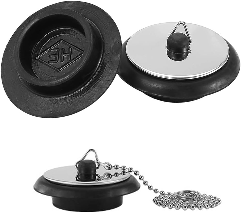 2 Pcs Universal Sink Plug - 43mm Rubber Drain Stopper with 40cm Stainless Steel Chain, Leak-Proof Bath Plug for Kitchen, Bathroom, Laundry Sink