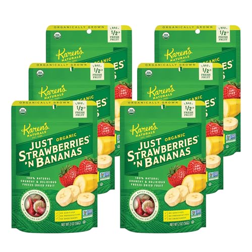 Karen's Naturals Organic Freeze-Dried Strawberries and Bananas, 2oz, Pack of 6, Crunchy Flavor Packed Freeze Dried Fruit Snack, Healthy Snack for Kids & Adults, No Added Sweeteners