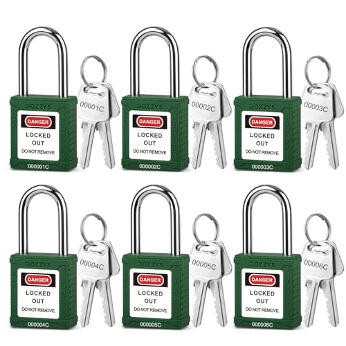 Image of Lockout Tagout Locks 6-Pack|OSHA Green Loto Locks Keyed Different|2 Keys /Lock for Industrial Machinery & Electrical Panels|Chrome Steel & Laser Coding