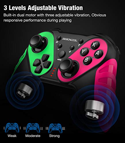 Wireless Pro Controller Replace for Nintendo Switch Controller, Switch Controller Compatible with Switch/Switch Lite, Extra Joypad for Switch Pro Controller, BEBONCOOL Pro Controller Switch Green Red - Thumbnail 5