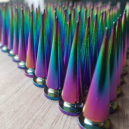 Spikes for Clothing 20 sets Rainbow Holographic Cone Tree Metal Screwback Spike Studs for DIY Leather Crafts Cool Rivets Punk Crocs