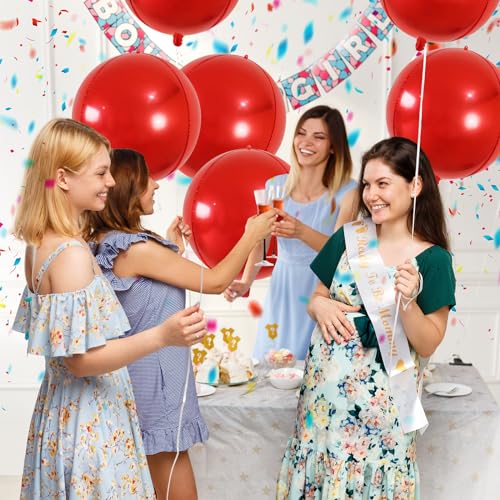 Image of Large Metallic Red Balloons 22 Inch Pack of 6 360 Degree 4D Round Red Metallic Balloons Red Chrome Balloons Red Foil Balloons Perfect for Christmas Decorations Party Balloons