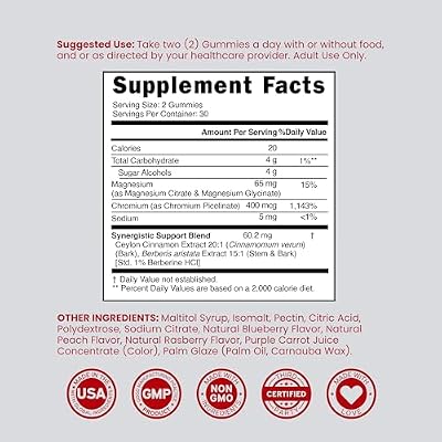 Berberine Gummies with Ceylon Cinnamon (1,200mg) Premium Sugar-Free Berberine Ceylon Cinnamon Supplement for Adults - Third-Party Tested, Non-GMO & Made in USA - 60 Count Chewable Gummies