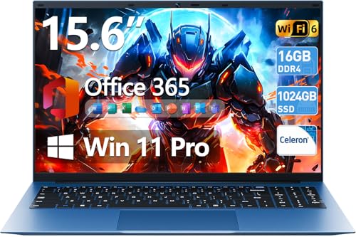 AKCHART 15.6 Inch Laptop Computer with Windows 11 Pro Laptops, 16GB RAM 1024GB SSD, Office 365, WiFi...