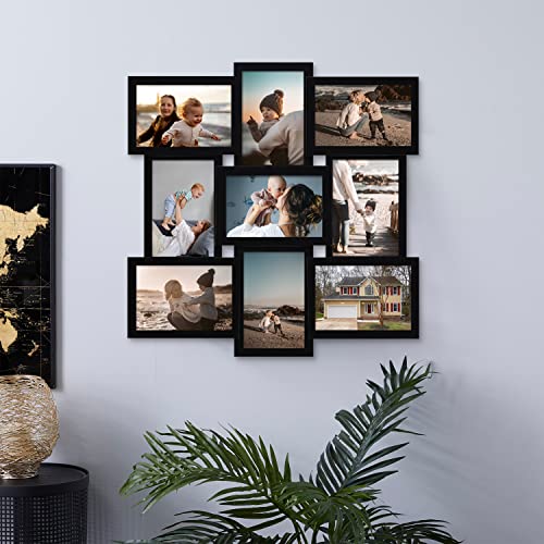 Adeco 9 Openings Decorative Handcrafted Wood Wall Hanging Collage Picture Frame With 9-4 X 6 Inch Openings For Wall Decor, Assembly Required, 17.9 X 17.7 X 1 Inch, Black #TOP7