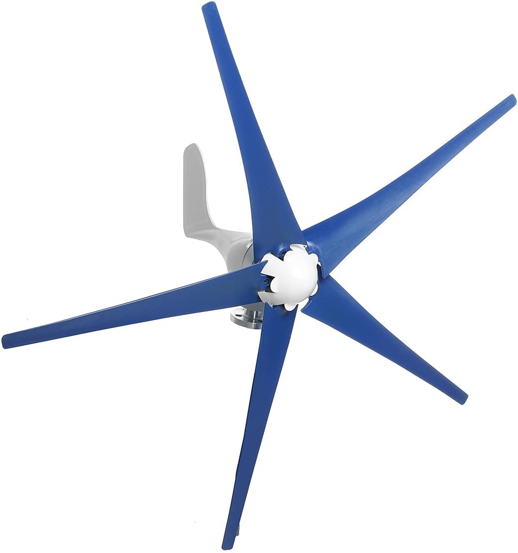 Generador de turbinas eólicas de 300 W CA 12 o 24 voltios, 5 aspas con Controlador para hogares Generador de Molino de Viento de energía Marina RV para Sistema de Viento (Azul 12 V) (Azul 12 V)