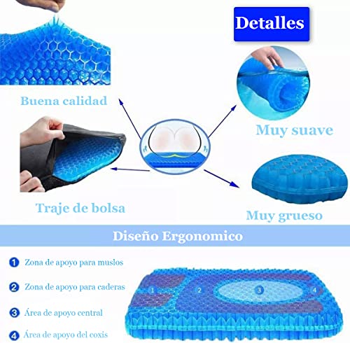 Image of Silicone Gel Cushion, Ergonomic Honeycomb Chair Cushion, Comfortable Auto Seat for Sciatica, Coccyx, Back and Coccyx Pain Relief for Car, Wheelchair and Airplane, Blue