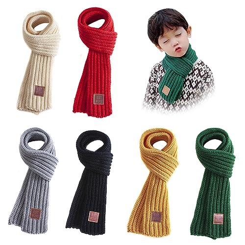 6 Pack Kids Scarf for Boys Girls, Soft Warm Knit Neck Warmer Winter Scarf Knitted Wrap for Outdoor Travel Walking Skiing - Main Image