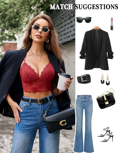Image of Avidlove Lace Bralettes for Women V Neck Spaghetti Strap Bra Unpadded Tops Sexy Cami Crop Top Going Out Lingerie
