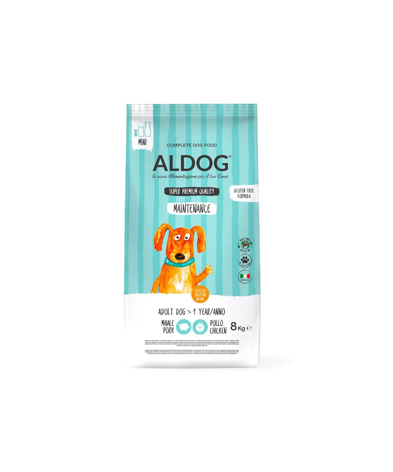 Pienso de perro Aldog Multiproteicas para perros, alimento para perros adultos de talla pequeña de todas las razas, N. Aldog Maintenance Croquetas Mini sabor Carne Mixta, 1 paquete de 8 kg, 1 x 8 kg
