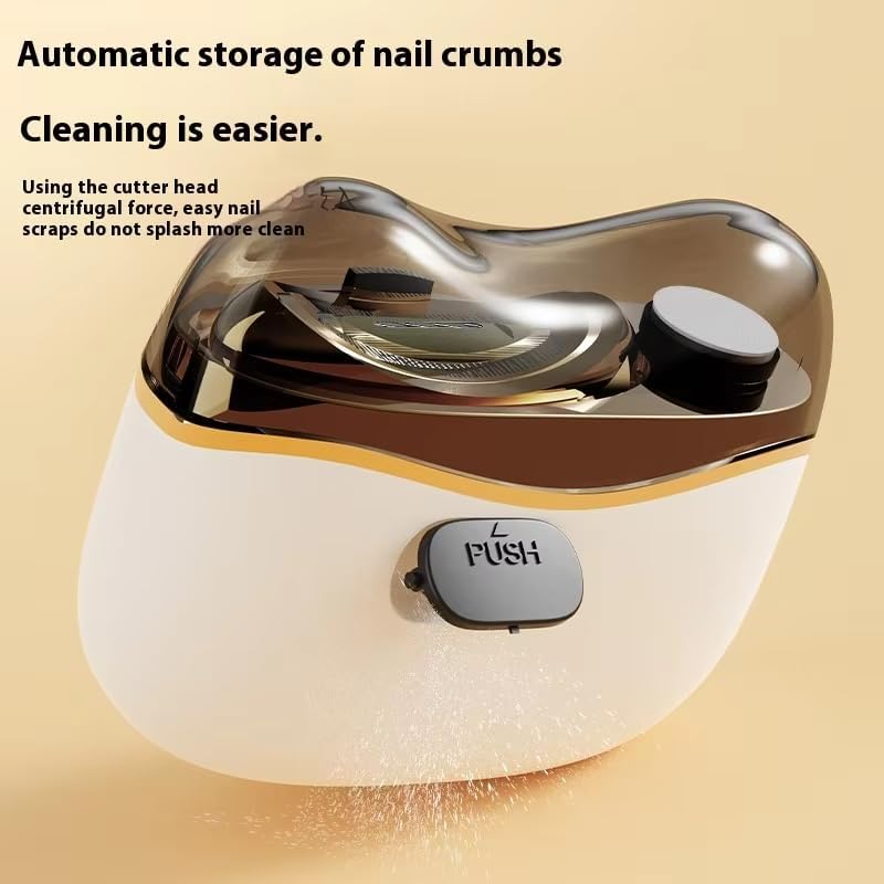 Electric nail clipper with nail debris collection compartment open