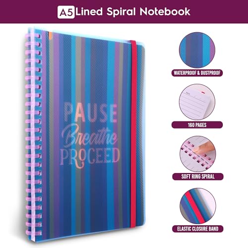 Image of DOODLE Your previous contribution A5 Spiral Notebook - Soft Wiro Binding with Elastic Band & Pen Holder | 160 Ruled Pages | Printed PP Cover | Ideal for School, College & Office - Peaceful Pause