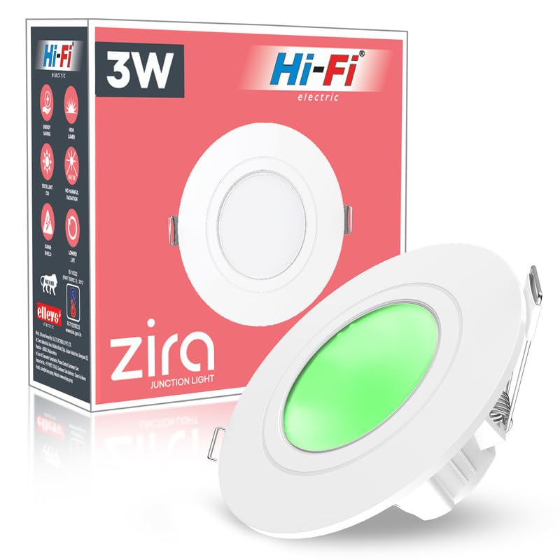 Image of elleys' ZIRA 3W LED Down Light (Green Light) Round Recessed Ceiling LED Light | Cut Out- 45 mm | BIS Certified & 4KV Surge Protection pop Lights for Ceiling (3W, Pack of 1)