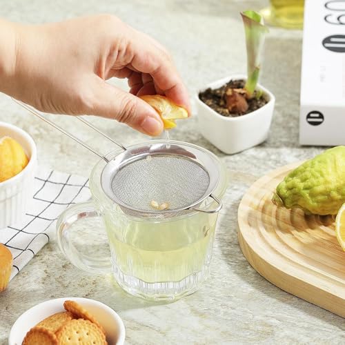 Image of 3.35 Inch Silver Fine Mesh Strainer, Stainless Steel Metal Handheld Small Mini Sieve Strainer, Kitchen Food Strainer with Handle for Cocktail, Tea, Coffee and Juice