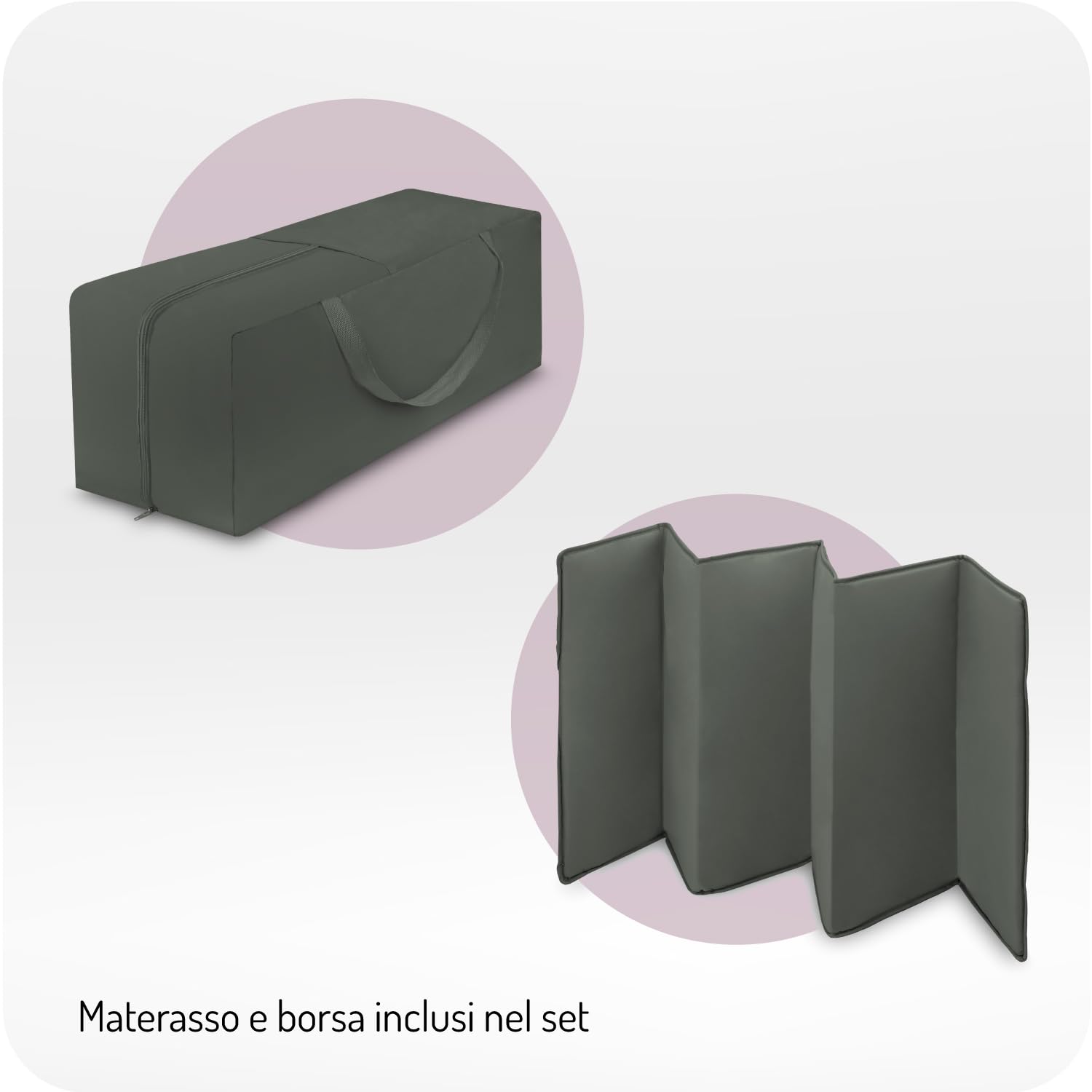 Momi Lettino da viaggio BELOVE PLUS 2 in 1, pieghevole, 2 posizioni per neonati fino a 9 kg e bambini fino a 15 kg, con materasso, arco con giocattoli, fasciatoio e borsa per il trasporto