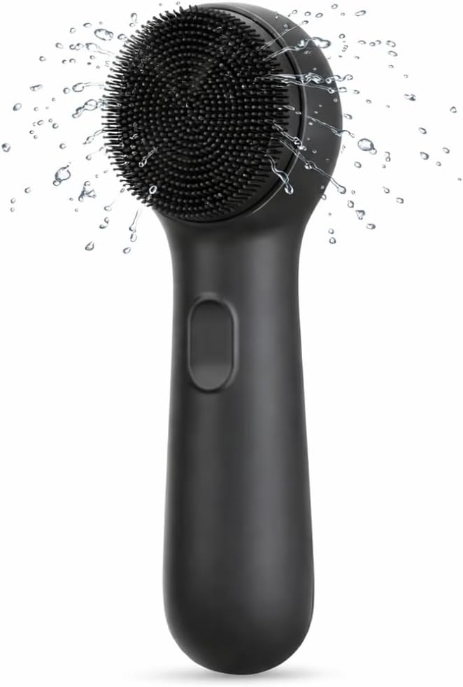 Rechargeable Silicone Facial Cleansing Brush – Waterproof Electric Vibrating Face Scrubber for Deep Pore Cleansing & Exfoliating – Portable Skin Tightening Device with USB Charging Cable – Black
