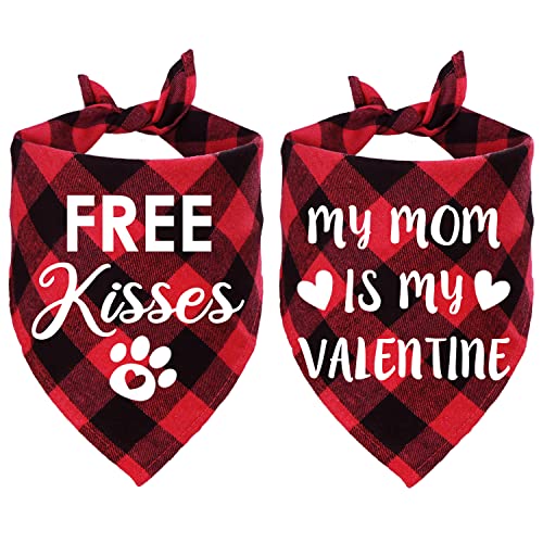 STMK 2 Pack Valentines Dog Bandanas, Dog Valentines Bandana for Small Medium Large Dogs (Free Kisses & My Mom is My Valentine)
