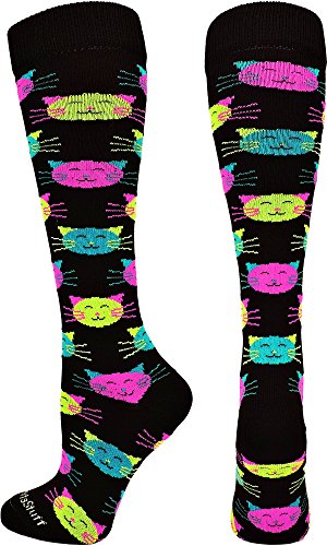 MadSportsStuff Good Kitty Over The Calf Socks (Black/Neon, Medium)