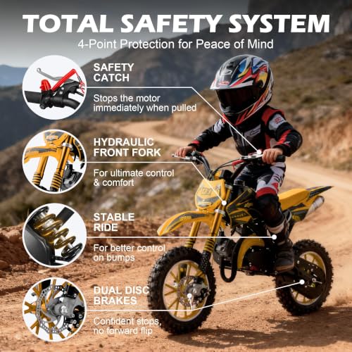 Image of Kids 50cc Dirt Bike,2-Stroke Gas Mini Bike,Orange,2026 Upgraded | Kids Dirt Bike for 8-14 with Front Rear Disc Brakes,10In Off-Road Tires,Shock Absorption,Seat Height 23.6in,Max Speed 40Mph