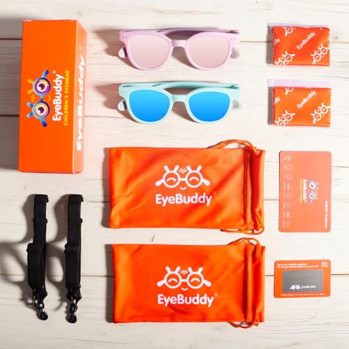 EYEBUDDY Kids Toddler Sunglasses Age 2-4/3-5 Boys Girls Polarized UV Protection Sun Glasses for Age 2-8 (Age 2-8/2-Pack, A12-Kids Sunglasses-Dazzling Sky Blue & Pink) — view 6