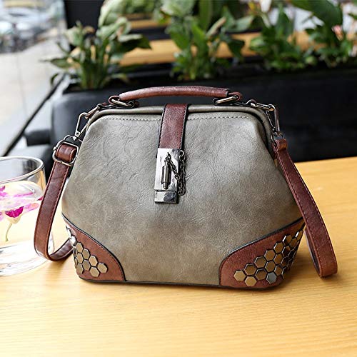 DieffematicDJB Bolso Mujer Bolsos de Damas Cadena de señoras Rivet Retro PU Cuero Crossbody Bolsa Bolso de Hombro Lady Doctor Bag Helch Bag (Color : Gray)