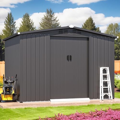 U-MAX Shed 6' x 8' Outdoor Storage Shed with Sliding Door, Outdoor Tool Shed Cabinet, Metal Garden Sheds for Yard, Outdoor Storage Clearance in Dark Grey - 2