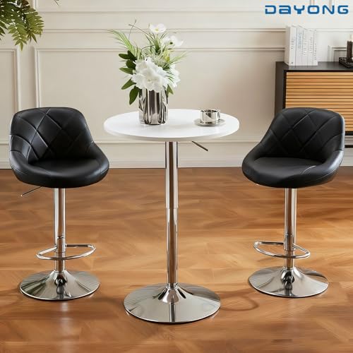 DAYONG Modern Bar Stools, Counter Swivel Bar Chair, Adjustable Breakfast Stools, High Stool with Back and Footrest for Home Restaurant Cafes Bars Kitchen. (black)