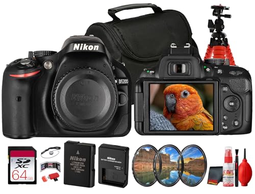 Nikon D5200 DSLR Camera Body 24.1MP DX APS-C Sensor, 39-Point AF, Vari-Angle LCD, Full HD Video, Nikon F Mount (1501) + 64GB Memory Card + Camera Bag + Flexible Tripod + More (15pc Bundle)