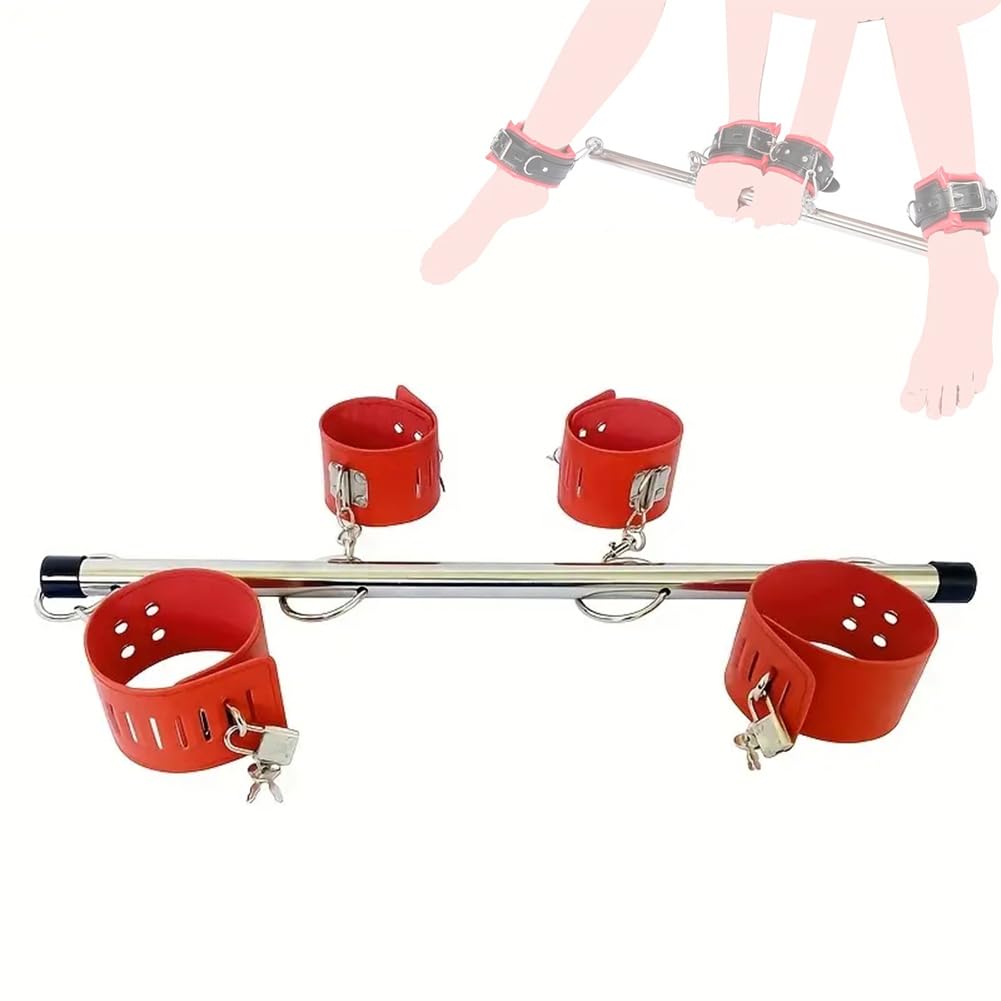 Cubierta roja para pies y Manos de Acero Desmontable y Libre de Mantenimiento, Barra Transversal, Varilla de Metal, Tubo de Acero, con Cerradura, Mano y pie de Cuero con Llave de Bloqueo