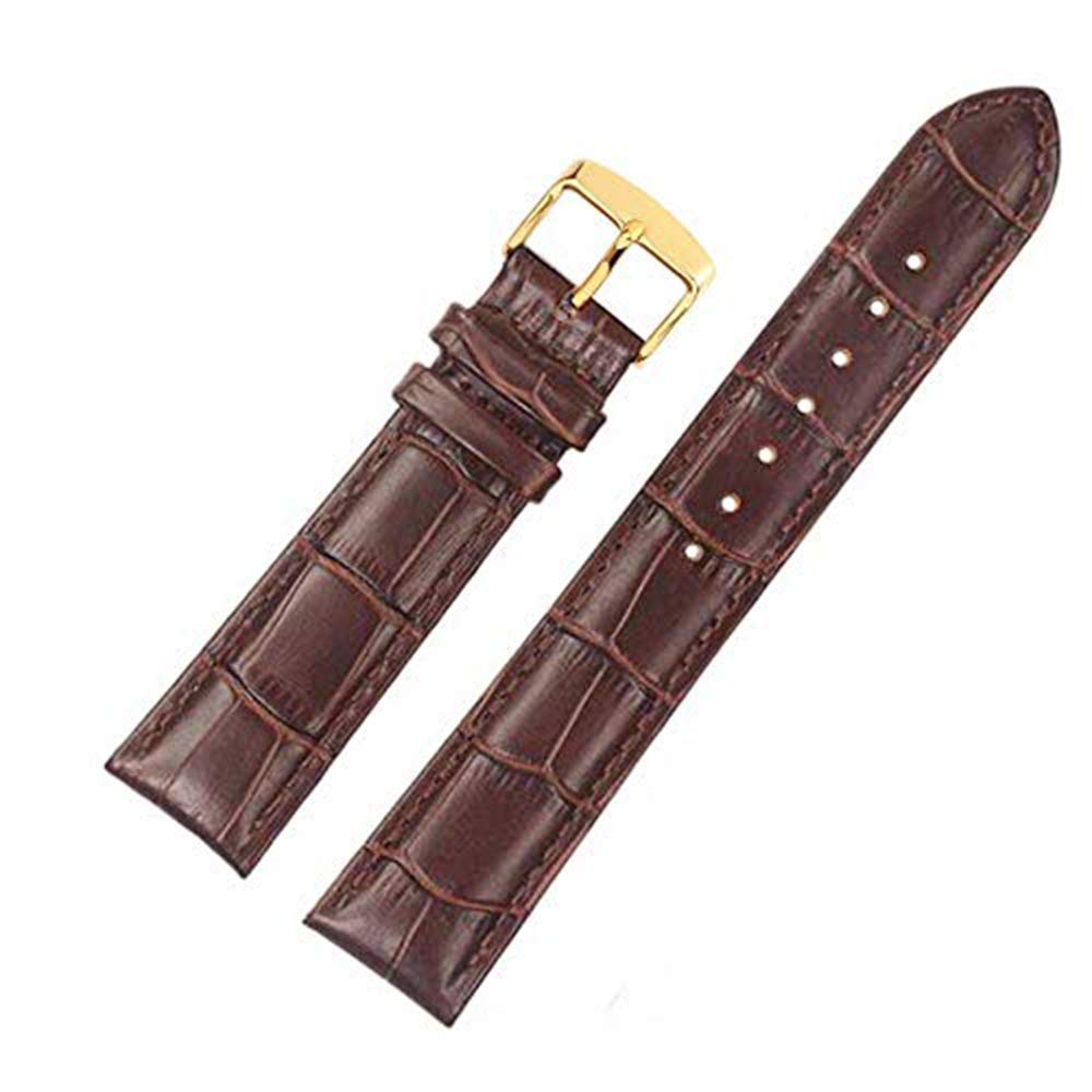 EWatchAccessories 19mm Brown Genuine Leather Watch Band Strap Yellow Buckle Clasp (B096ZDPR5J) Amazon Price History, Amazon Price Tracker