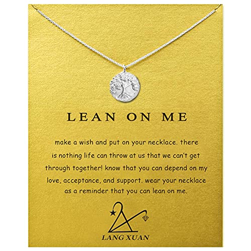 LANG XUAN Friendship Tree of Life Pendant Necklace Good Luck Compass Pendant Chain Necklace with Message Card Gift Card for Women