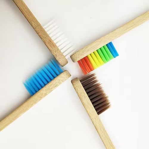 Natural Bamboo Toothbrushes, Pack of 5, Multicoloured Bristles