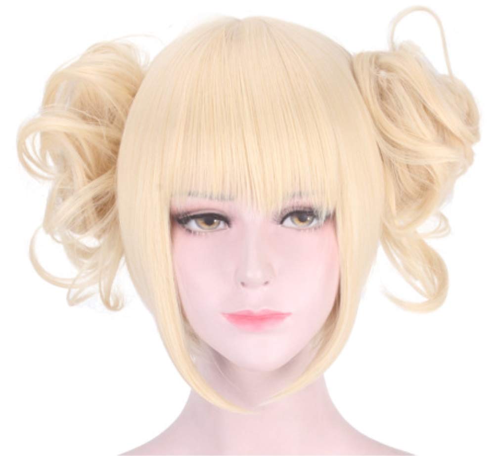 QHQ-SHININGLIFI Himiko Toga Blonde Cosplay Lolita Wig for My Hero Academia Anime Cross my body Costume Play, Clip on 2 Bun (Detachable) With 1 Hair Net; wig027