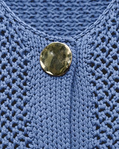 Locachy Women's Crochet Chunky Knit Sweater Cardigan Trendy Crewneck Gold Button Down Sweater4