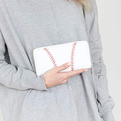 RIAH FASHION Geometric Print Zip Around Wallet - Card Phone Slot Zipper Purse Chevron, Cork, Crochet, Camo, Stripe, American Flag (Sports - BaseballSports)4