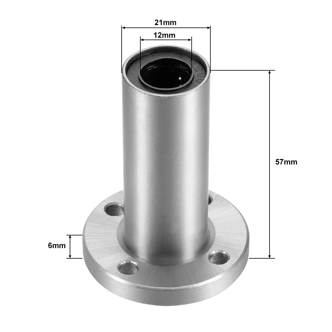 Uxcell LM12UU Extra Long Round Flange Linear Ball Bearings, 12mm Bore Dia, 21mm OD, 57mm Length (Pack Of 2