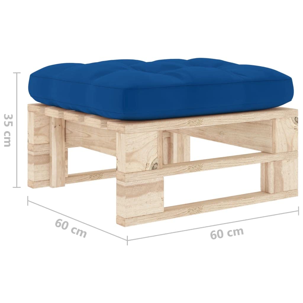 Ottomana da Giardino in Legno di Pino Impregnato con Cuscino Blu, Poggiapiedi 60x60x25 cm per Salotto Esterno, Patio, Terrazzo, Set Lounge Relax Modulare