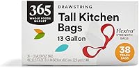 Vista 1 de 365 by Whole Foods Market, Flextra Strength - Bolsas de basura altas con cordón para cocina, 13 galones, 38 unidades Blanco