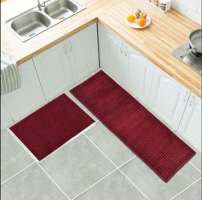 Shree JEE Home Premium Anti-Skid Kitchen Mat Set of 2 | Soft & Absorbent Floor Runner Mats for Kitchen, Bedroom & Hallway | Washable Long Door Mat Set |Pack of 2 (Red)-image-17