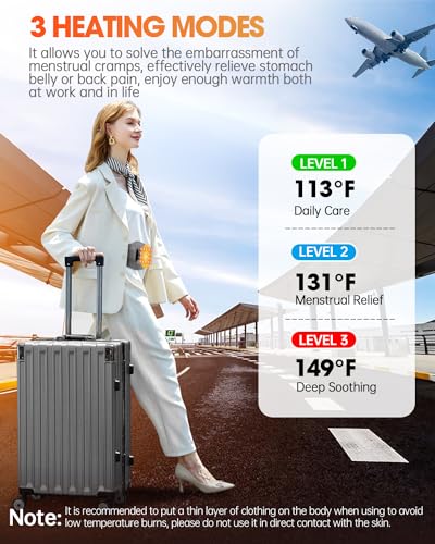 JIMEZON Natural Jade Cordless Heating Pad, Portable Foldable Period Heating Pads for Cramps, Soft Menstrual Heating Pad with 20PCS Jades, 3 Heat Levels, Comfort Massage Mode, Elastic Belt, Grey - Thumbnail 4
