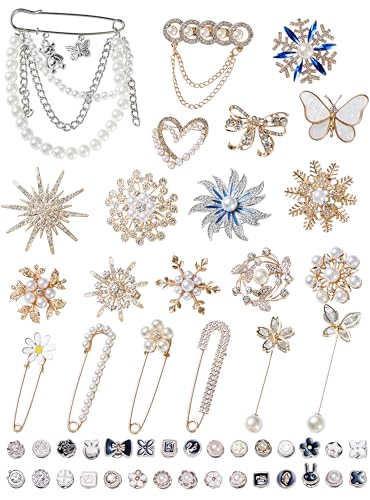Image of 51 Pcs Pearl Brooch Pins for Women, Charms for Socks Safety Pin, Gold Charms DIY (Brooch & Pin 002)