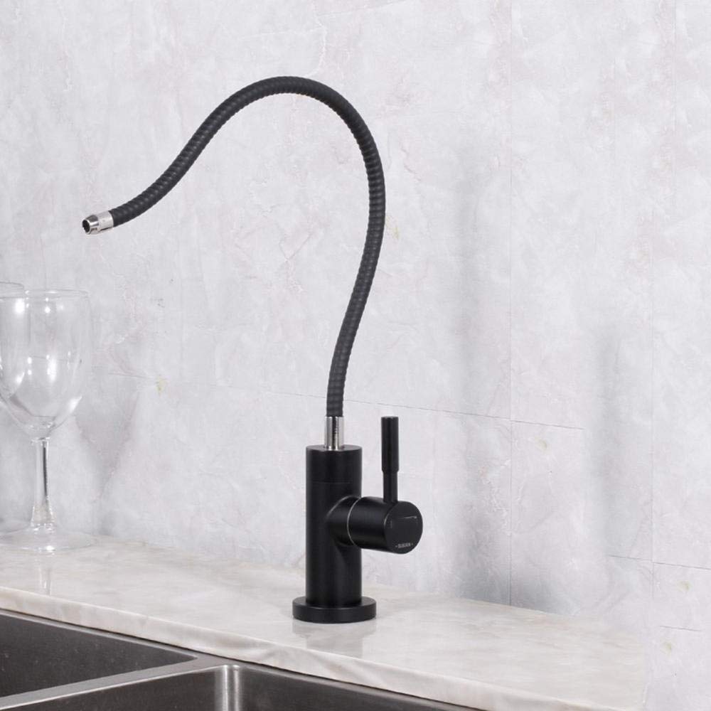 Filtro de Agua Potable por ósmosis de 1/4'' para Cocina, Grifo de Acero Inoxidable Negro para Agua Limpia, Grifo Universal de Cocina con Tubo oscilante para Agua Potable