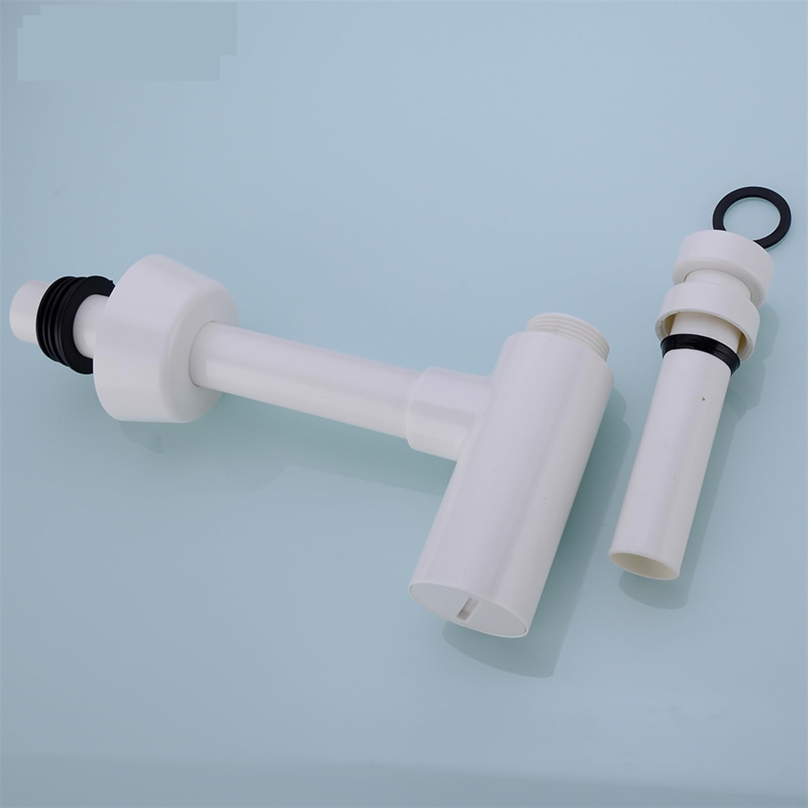 Sifón para Fregadero Trampa for Botellas Sifón Redondo ABS Plástico Baño Tocador Lavabo Tubería Residuos Desagüe emergente Blanco con desbordamiento.