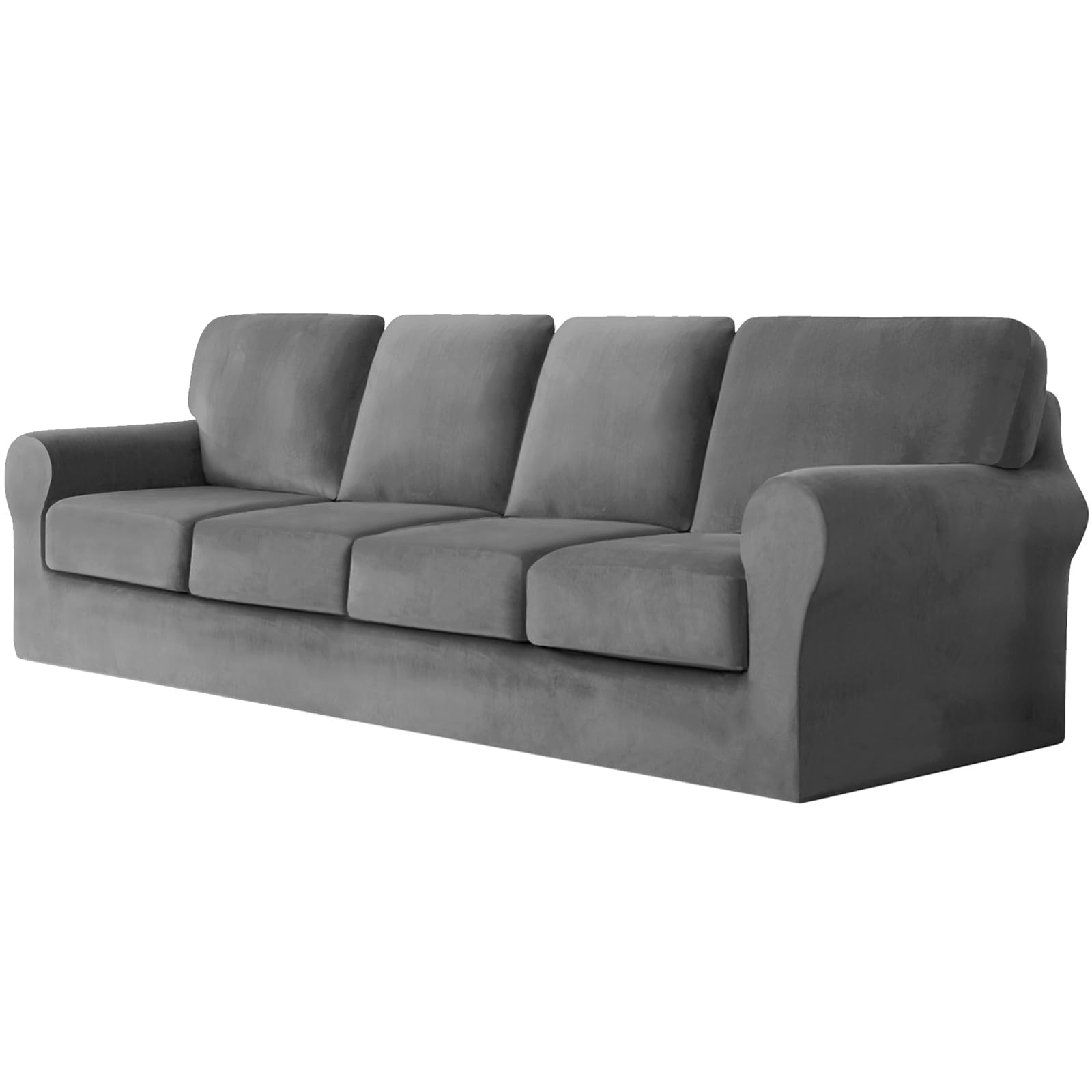 SYLC Sofa Cover with Separate Seat Cushions and Backrests Stretch Velvet Sofa Slipcover Couch Covers Furniture Protector Split Combined (Gray,Large 4 Seat Set 9 PCS)