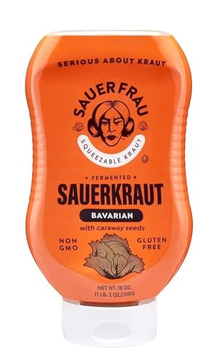 Sauer Frau Chucrut exprimible sin gluten y vegano (Bávaro con semillas de alcaravea, 18 onzas)