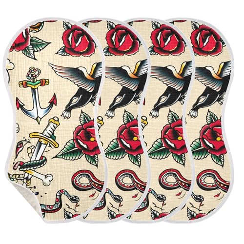 xigua Traditional Tattoo Baby Burp Cloths for Newborn Boys and Girls 2 Pack, Soft & Absorbent Cotton Baby Burp Cloth, Baby Washcloths, Newborn Towel, Burp Rags3