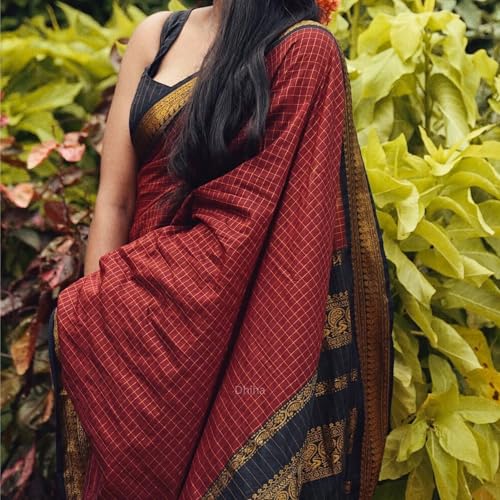 Image of Gadwal Cotton Silk Checked Saree for Women | Pure Kalyani Cotton Checked Saree with Zari Border Tassels & Blouse | Kanjivaram Linen Silk | Handloom Weave